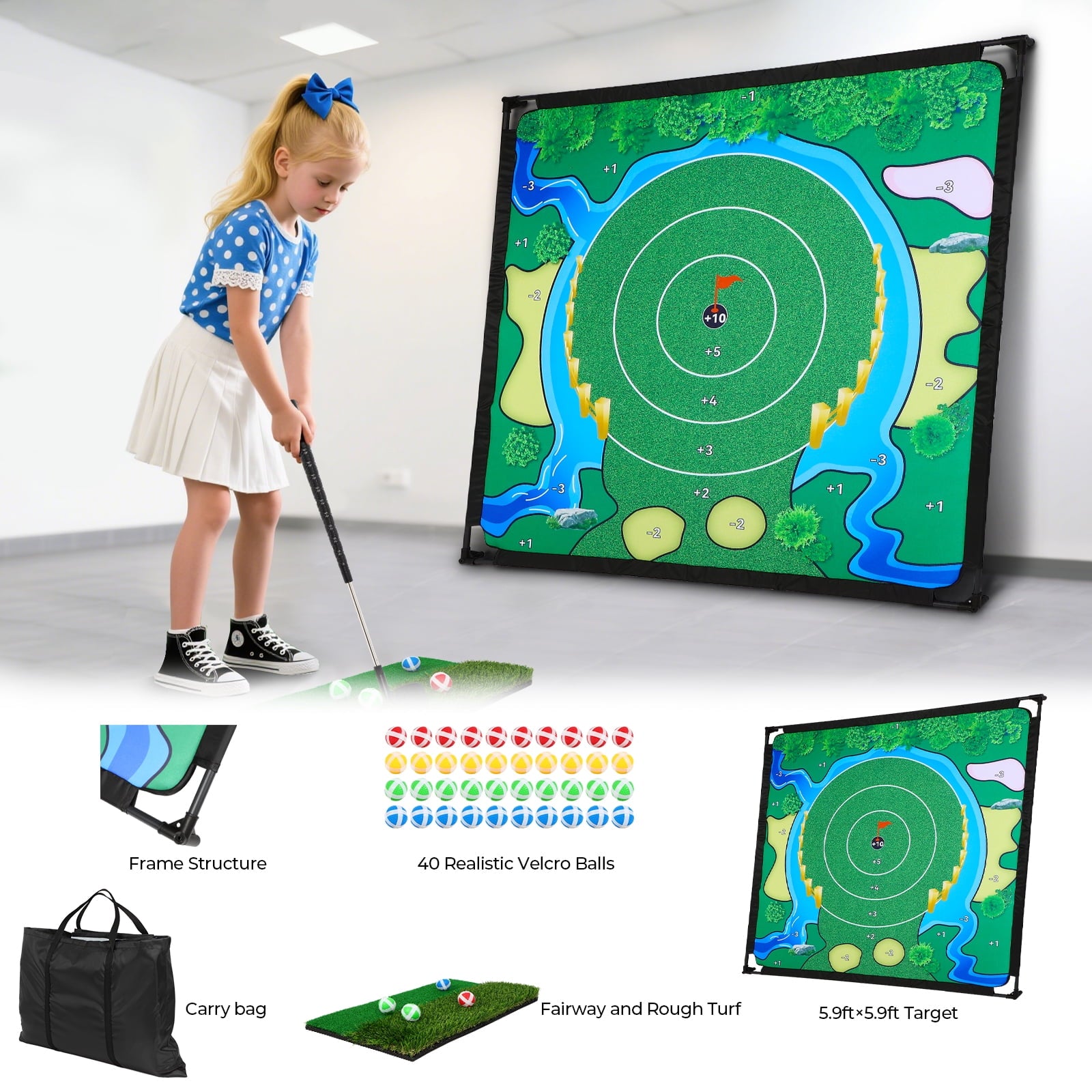 Golf Chipping Game Set, The Original Portable Golf Game for Chipping Practice for Junior Golfers, Outdoor & Indoor (Free Adjustable Club x1)