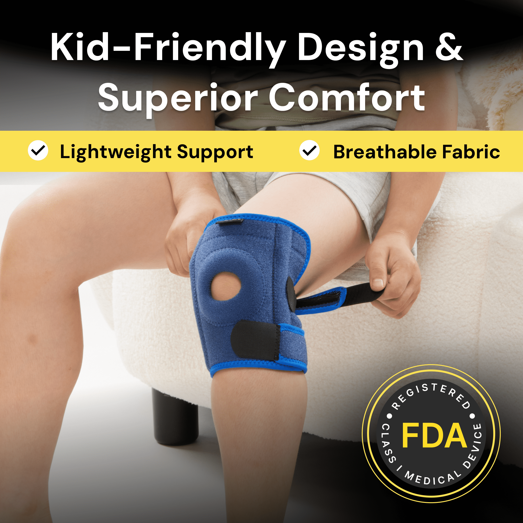 BraceUP Kids Knee Brace for Boys and Girls – Adjustable Youth Fit for Pain Relief (S)