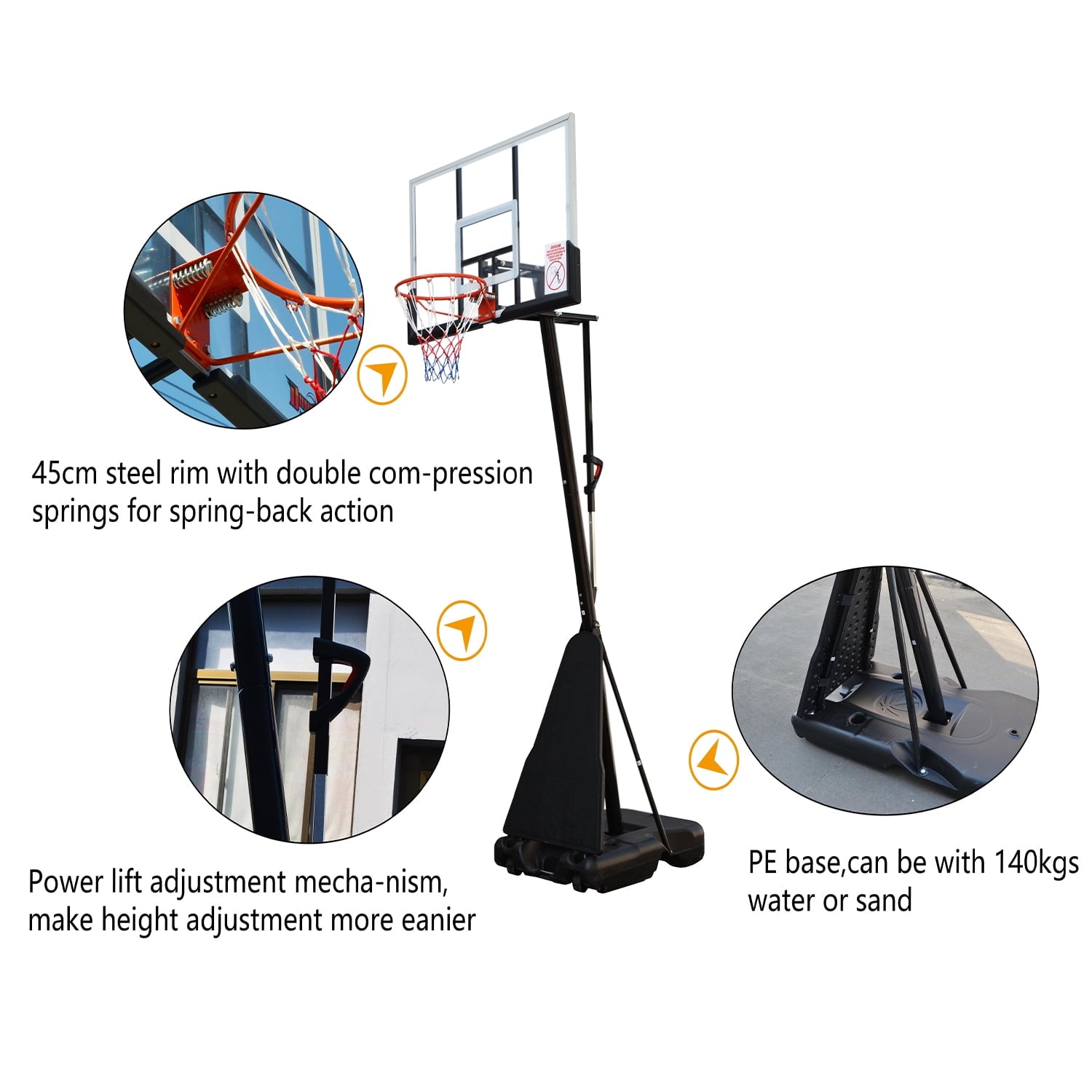 Vebreda 54 in. Portable Basketball Hoop System, 7.5 - 10 ft. Height Adjustable