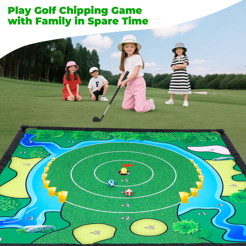 Golf Chipping Game Set, The Original Portable Golf Game for Chipping Practice for Junior Golfers, Outdoor & Indoor (Free Adjustable Club x1)