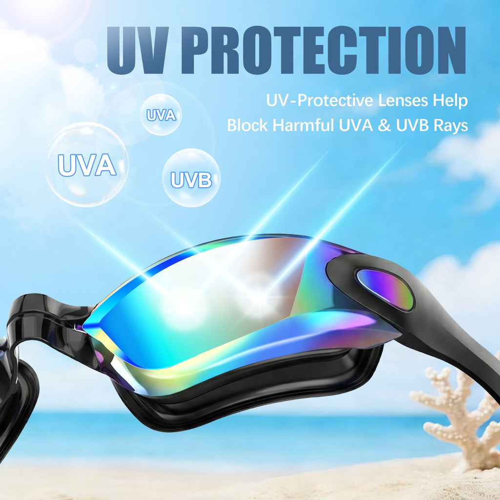 Adult Swim Goggles for Unisex Men, Women & Youth – Anti-Fog, Leak-Proof, UV Protection, Wide View Swimming Goggles, Ideal for Pool & Open Water Swimming - Mirrored Version