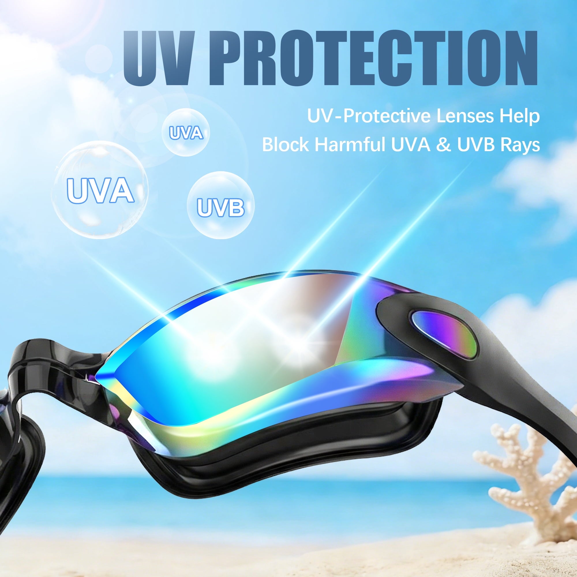 Adult Swim Goggles for Unisex Men, Women & Youth – Anti-Fog, Leak-Proof, UV Protection, Wide View Swimming Goggles, Ideal for Pool & Open Water Swimming - Mirrored Version