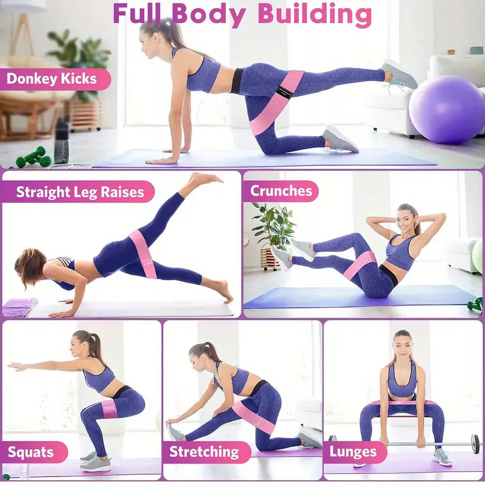 AR Ticktrove Fabric Resistance Bands for Legs and Butt Home Workout - Non Slip Booty Bands Set