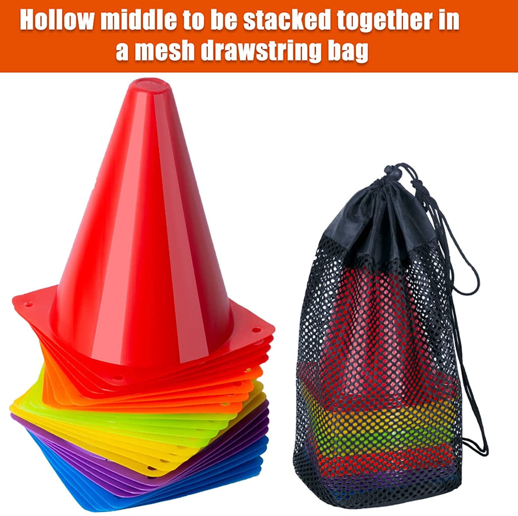 Fabulas Sports Soccer Cones, 7'' Pack of 24, Plastic Safety Training Cone Colorful