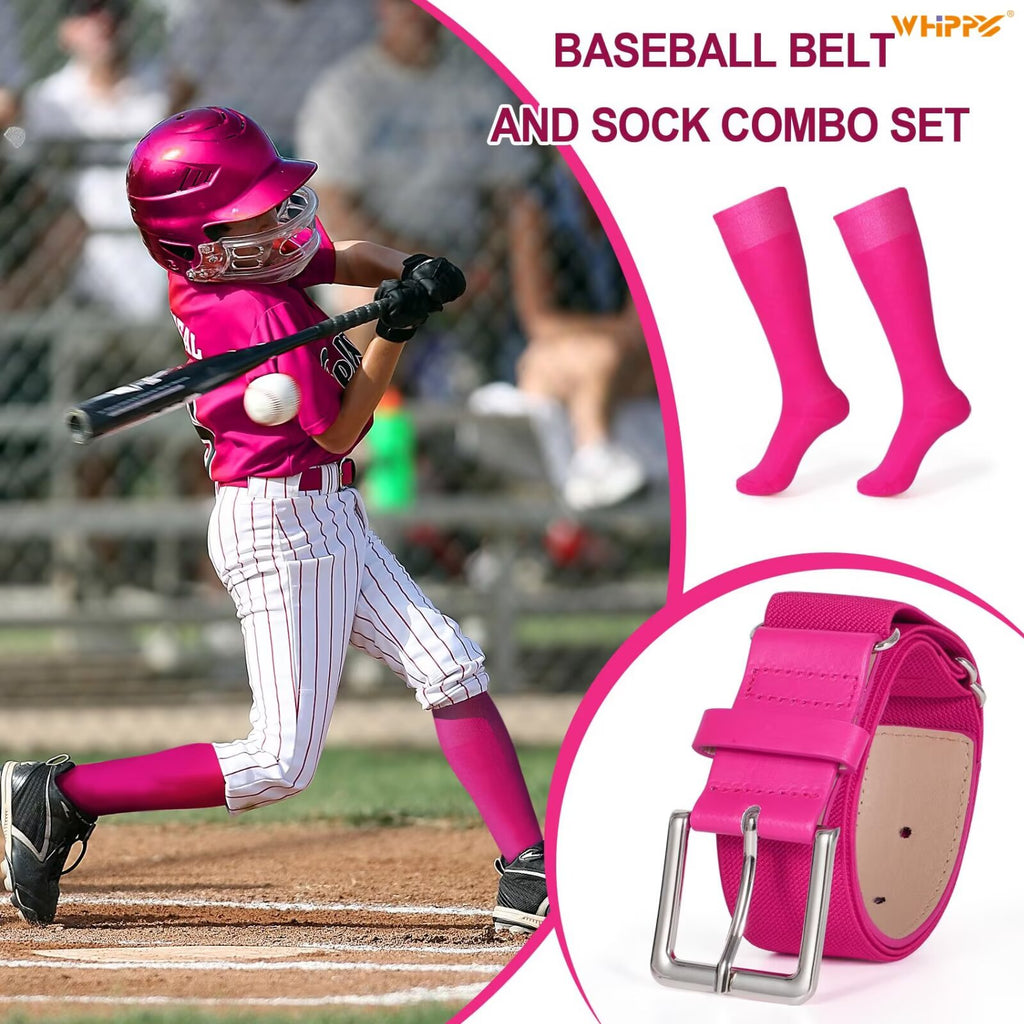 WHIPPY Baseball Belt and Socks Combo for Youth Boys Girls Softball Belt Adjustable Elastic Belt for Kids Children