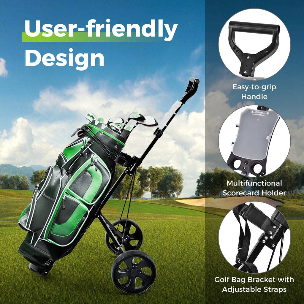 Costway 2 Wheel Golf Push Cart Foldable Portable Lightweight Golf Trolley with Scorecard Holder