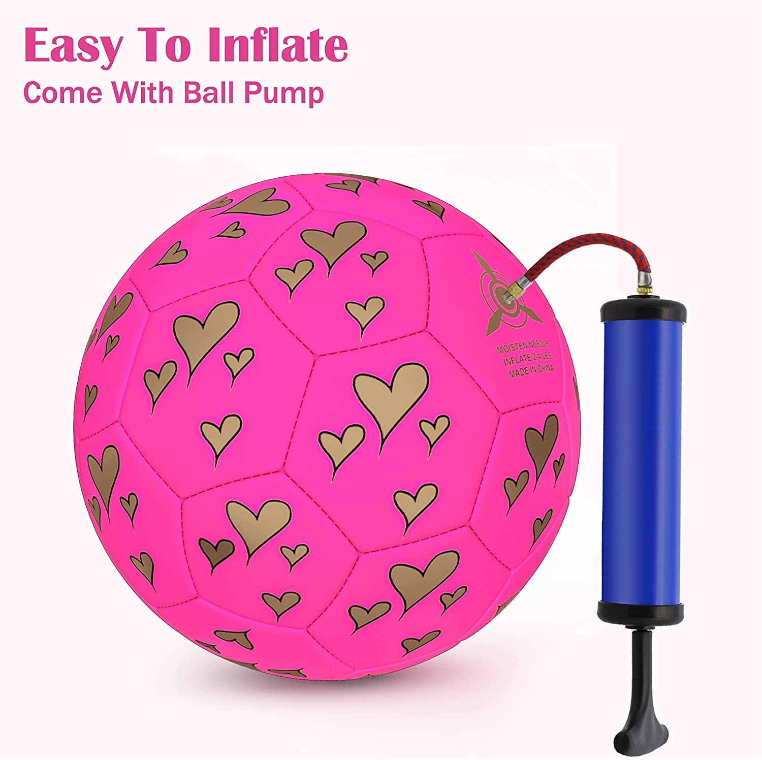 PP PICADOR Pink Heart Cartoon Soccer Ball Toy with Pump, Size 3