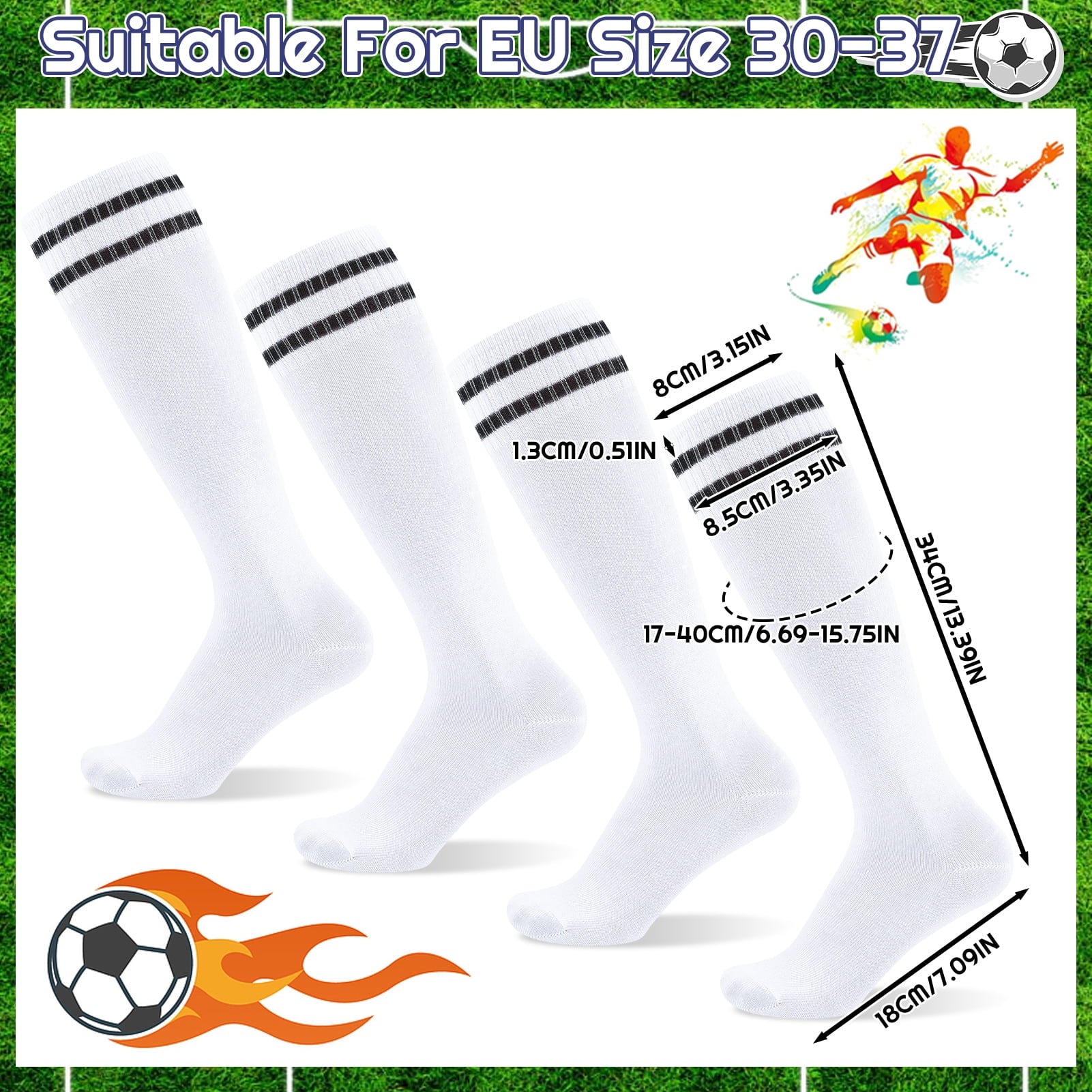Hengguang 4 Pairs Kids Soccer Socks, Over Knee Boys Soccer Socks for Children Aged 5-12 to Playing Sports
