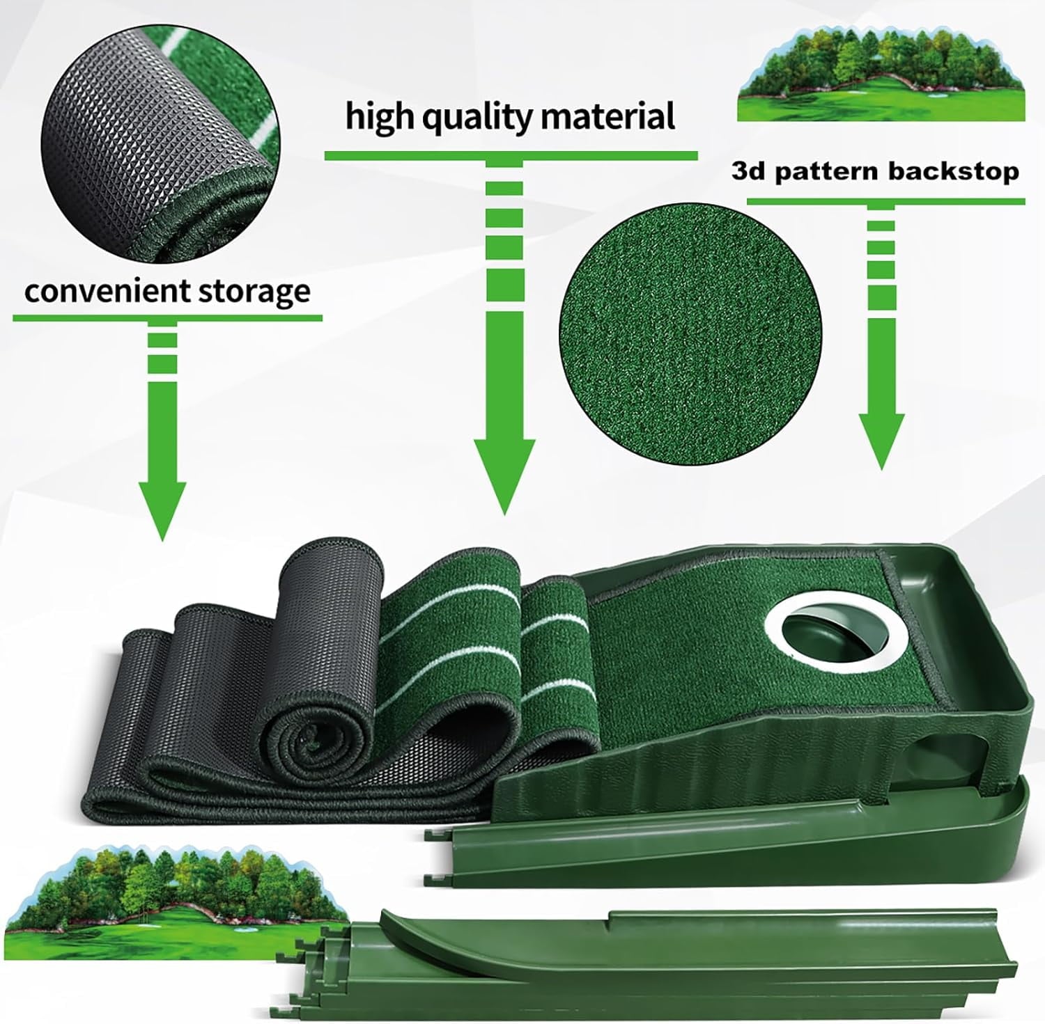 BYXAS Golf Putting Green Indoor Set,8 feet Putting Green Indoor, No Hump Golf Mat with Auto Ball Return - Easy to Fold Solid Wood Base Auto Ball Return,Suit for Men Gift Home Office