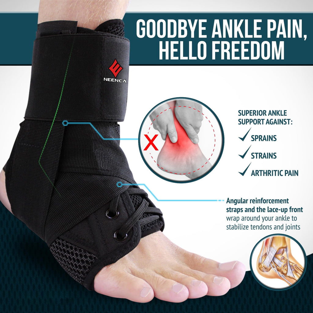 NEENCA Ankle Brace, Lace Up Adjustable Support – for Running, Basketball, Injury Recovery, Sprain! Ankle Wrap for Men, Women, and Children (Large)