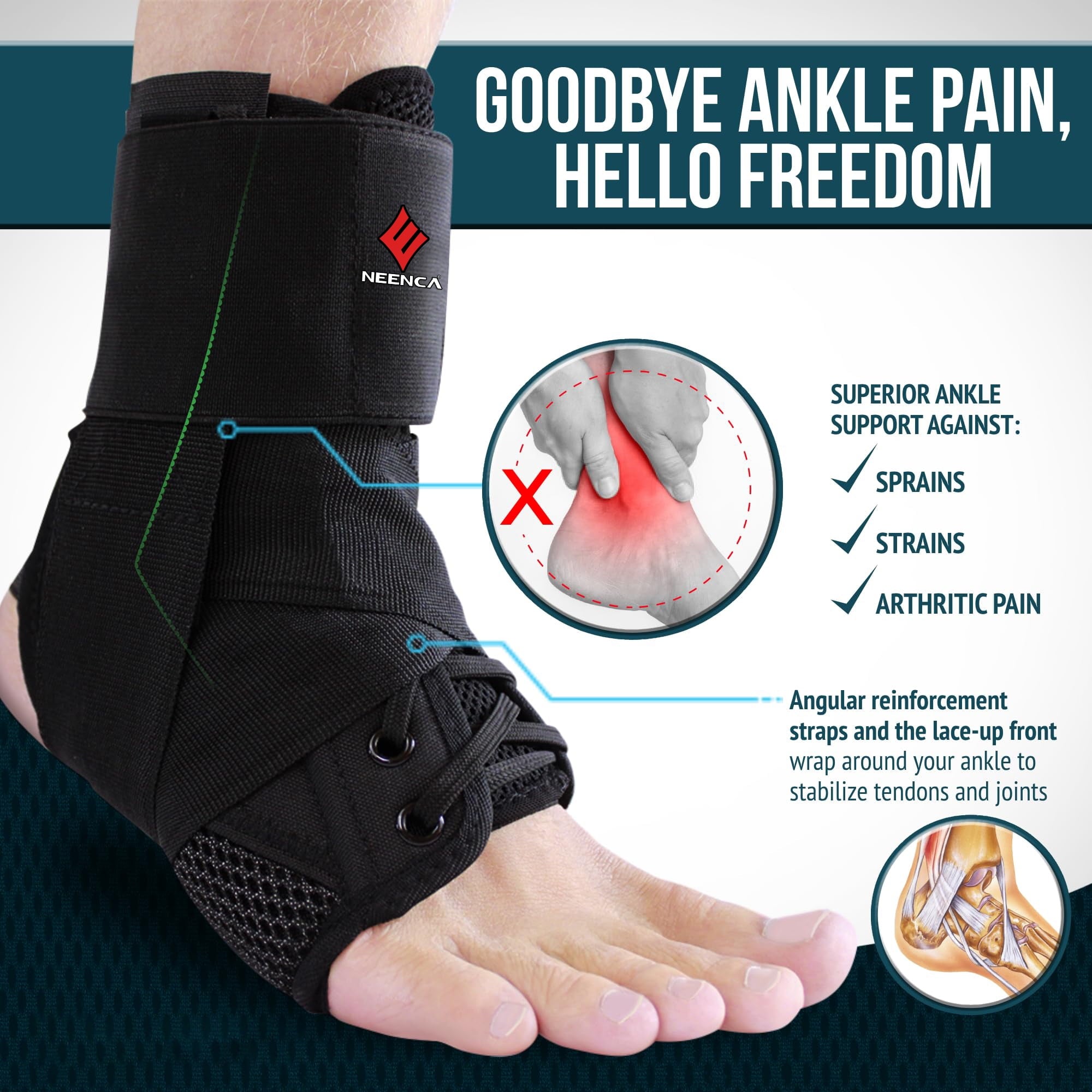 NEENCA Ankle Brace, Lace Up Adjustable Support – for Running, Basketball, Injury Recovery, Sprain! Ankle Wrap for Men, Women, and Children (Large)