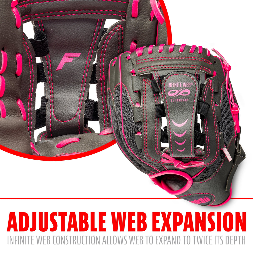 Franklin Sports Shok Sorb Kids Baseball + Teeball Glove - Youth Baseball, Softball + Tball Glove for Boys + Girls - Right Hand Throw - Pink - 10.5"