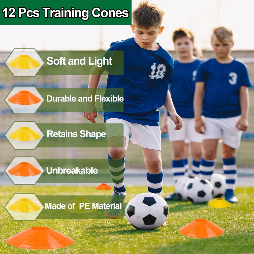 Speed Agility Training Kit-Includes 12 Rung 20ft Adjustable Agility Ladder with Carrying Bag, 12 Disc Cones, 4 Steel Stakes, 1 Resistance Parachute,Footwork Skills Drill Gear for Football and Soccer