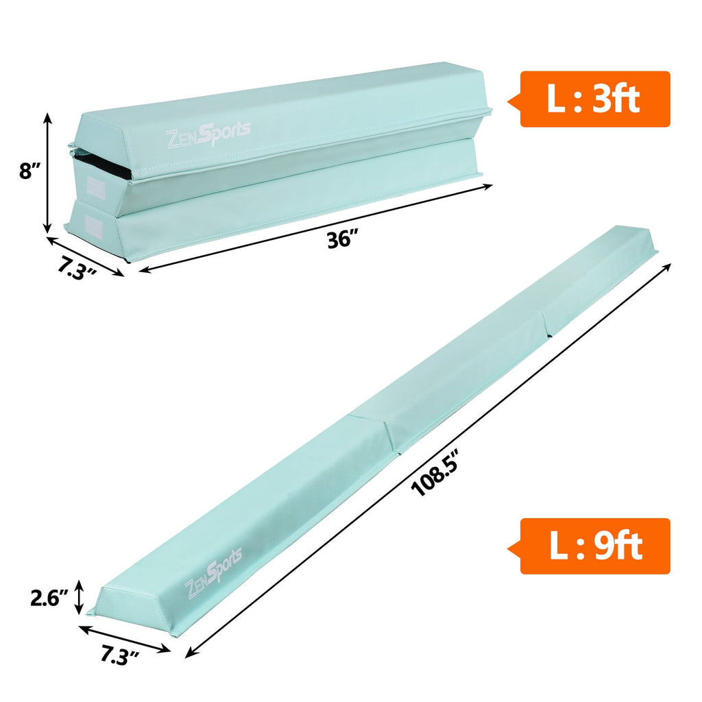 ZENSTYLE 9FT Balance Beam Extra Firm Vinyl Folding Gymnastics Beam Tumbling Home Practice
