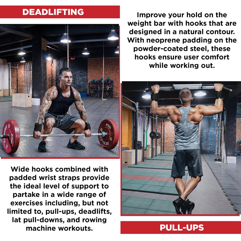 RDX Weight Lifting Hooks Straps Pair, Non-Slip Rubber Coated Grip, 7mm Neoprene Padded Wrist Support Powerlifting Deadlift Pull Up Fitness Strength Training Wrap, Gym Bodybuilding, Workout