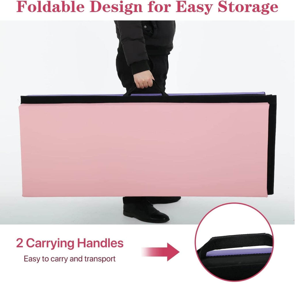 Gymnastics Mat 6x4x2 Folding Tumbling Mat 2” Thick Portable PU Leather Gym Mat with Carrying Handles for Kids Adults, 4-Folding, Mix Color