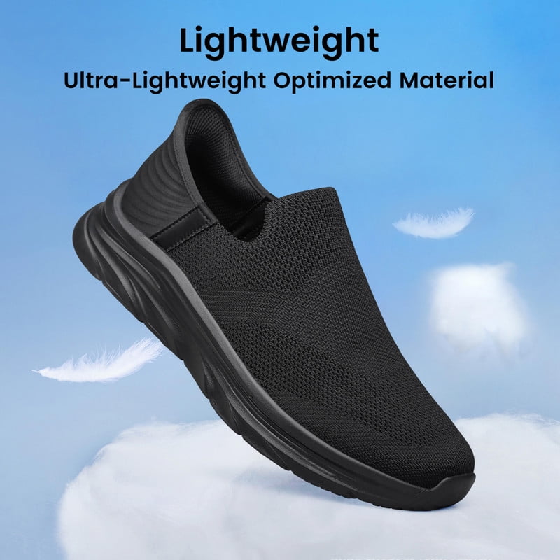vibdiv Men's Hands Free Slip on Walking Shoes Lightweight Comfortable Tennis Casual Sneakers zapatos de hombre All Black Size 7.5