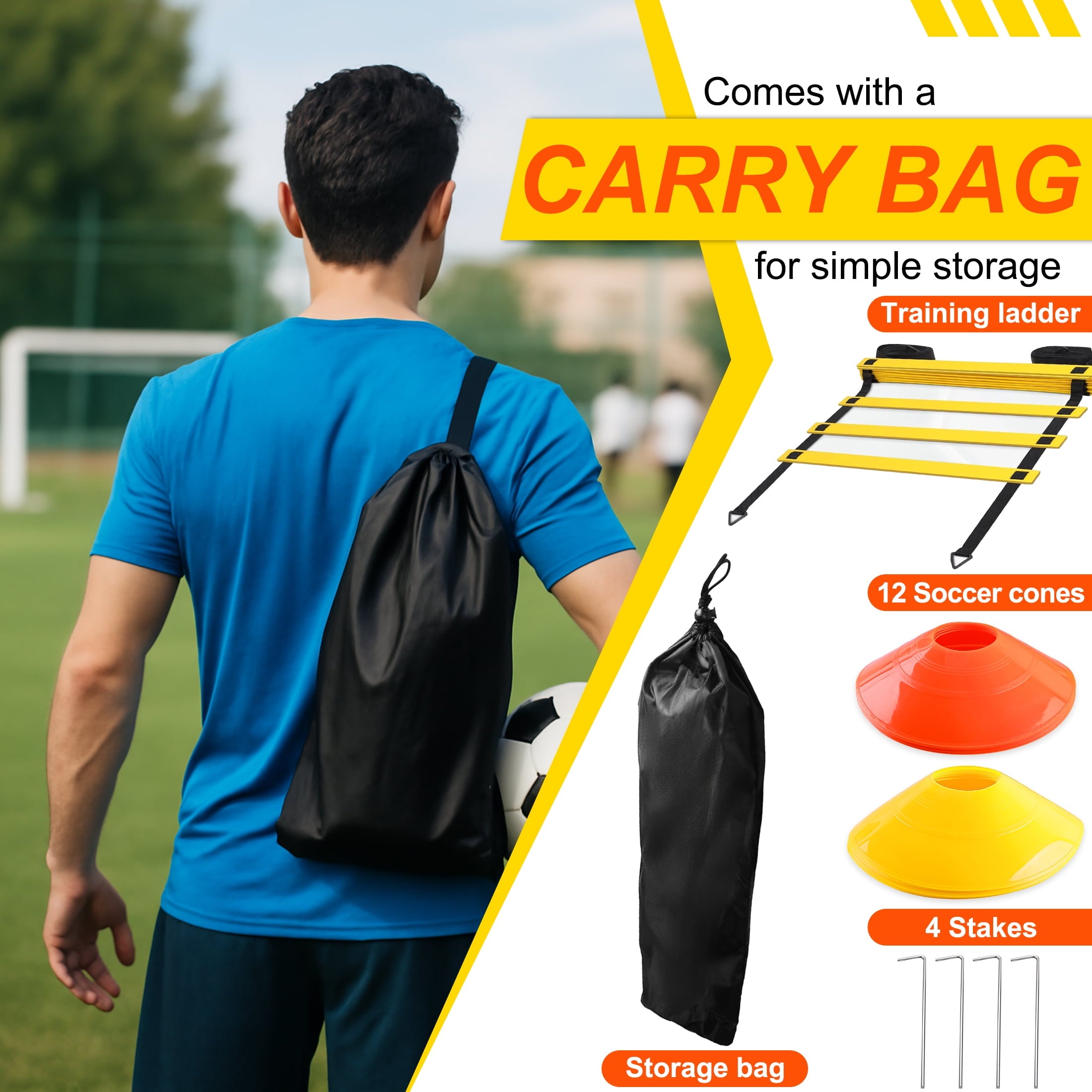 LANNEY Agility Ladder Speed Training Equipment, 12 Rungs 20ft Adjustable Speed Ladder for soccer, 12 Soccer Cones, 4 Stakes, Football Basketball Training Equipment with Carry Bag for Youth Adults
