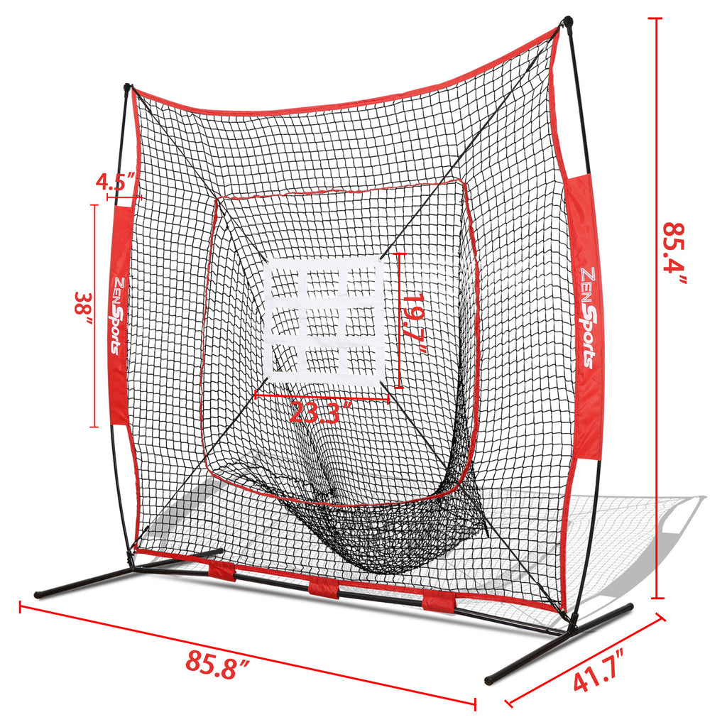 ZenSports 7x7FT Baseball Softball Practice Net Portable Pitching Net W/White Strike Zone Target