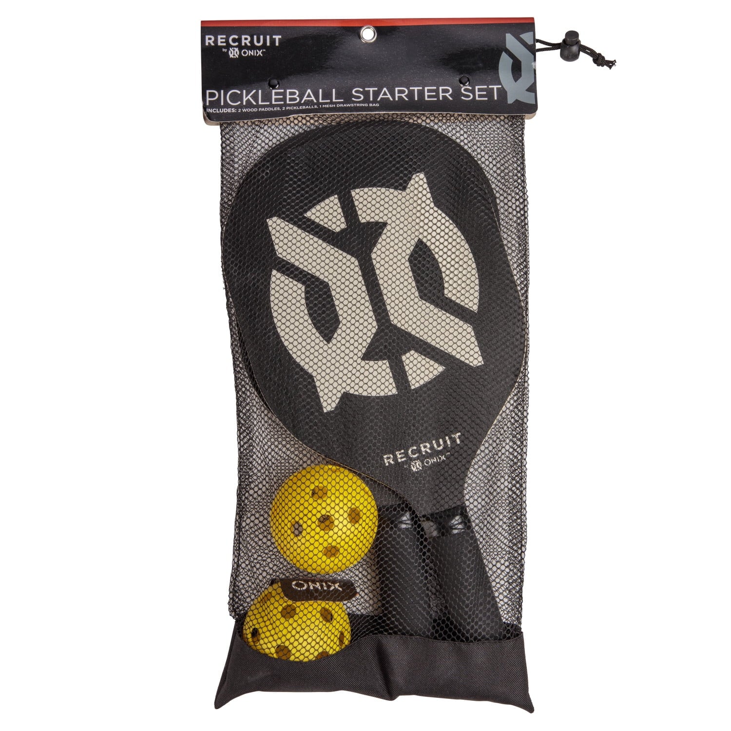 Recruit by ONIX Wood Pickleball Starter Set for All Ages and Levels to Learn to Play, Black