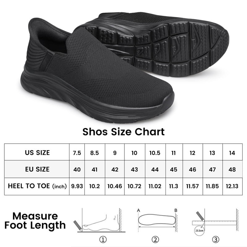 vibdiv Men's Hands Free Slip on Walking Shoes Lightweight Comfortable Tennis Casual Sneakers zapatos de hombre All Black Size 7.5
