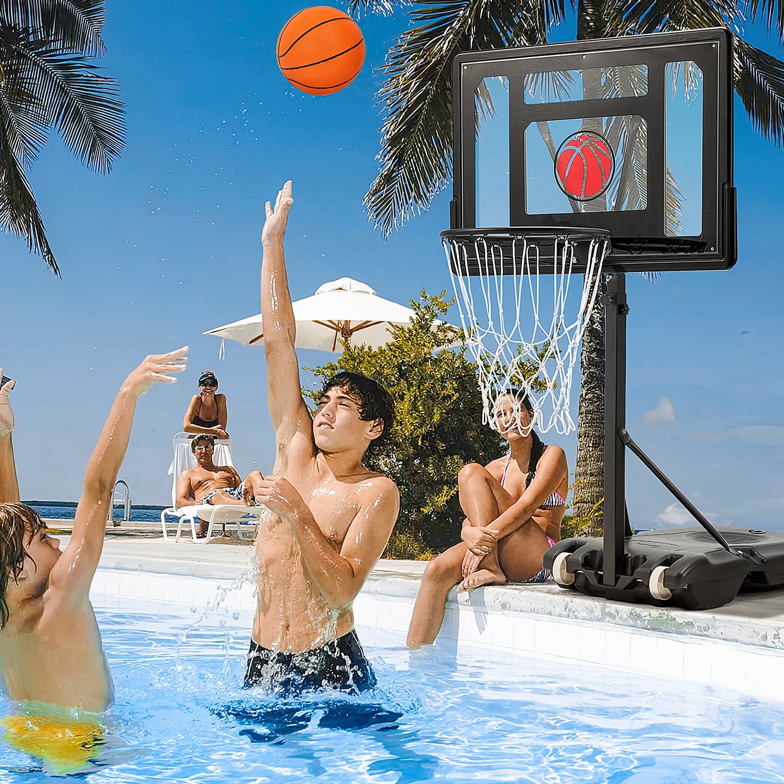 Danrelax 3.1-4.1FT Adjustable Pool Basketball Hoop, 32"x23" Backboard, Portable, Black