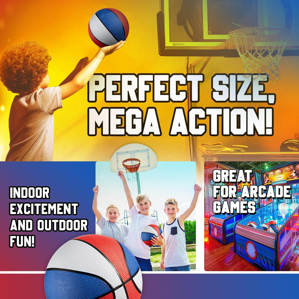 3-Pack Rubber Mini Basketballs 7-Inch with Pump, For Mini Hoops & Pool & Arcade Game Basketballs, – Indoor/Outdoor, Kids & Toddlers