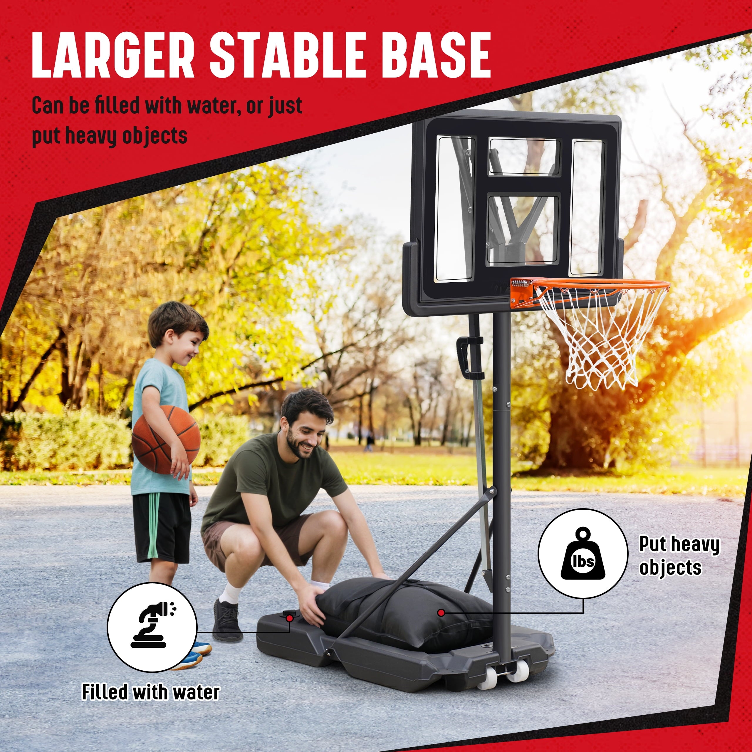 SERAY Basketball Hoop 4.9-10 feet Height Adjustable for Kids, Teens & Adults, 44 inch Backboard and Portable Wheels, Basketball Goal System for Outdoor/Indoor Sports