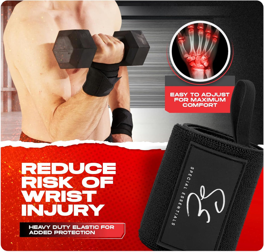 Special Essentials Stiff Unisex Heavy-Duty Black Wrist Wraps (1 Pair)