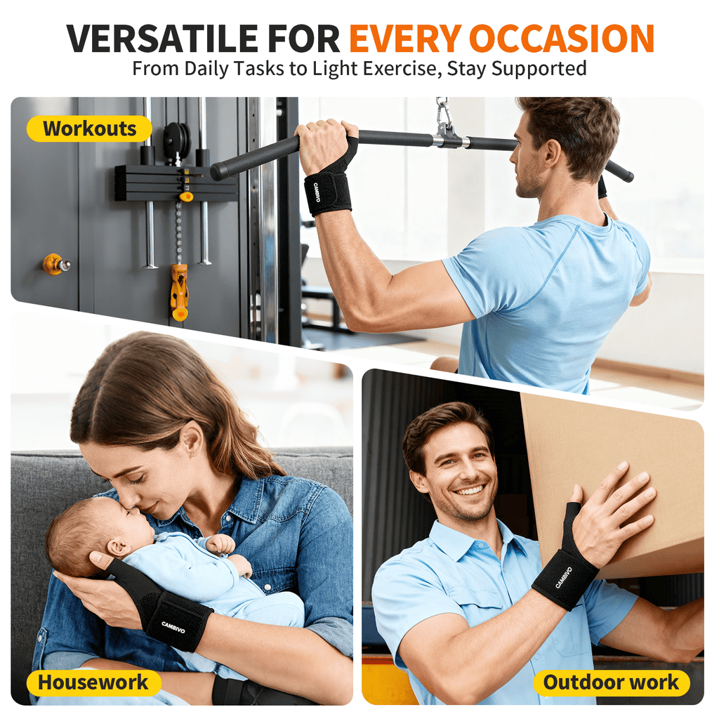 CAMBIVO Wrist Brace, Stabilizing Adjustable Wrist Support, All-day Wear One Size Fits Most Black 2 Pack