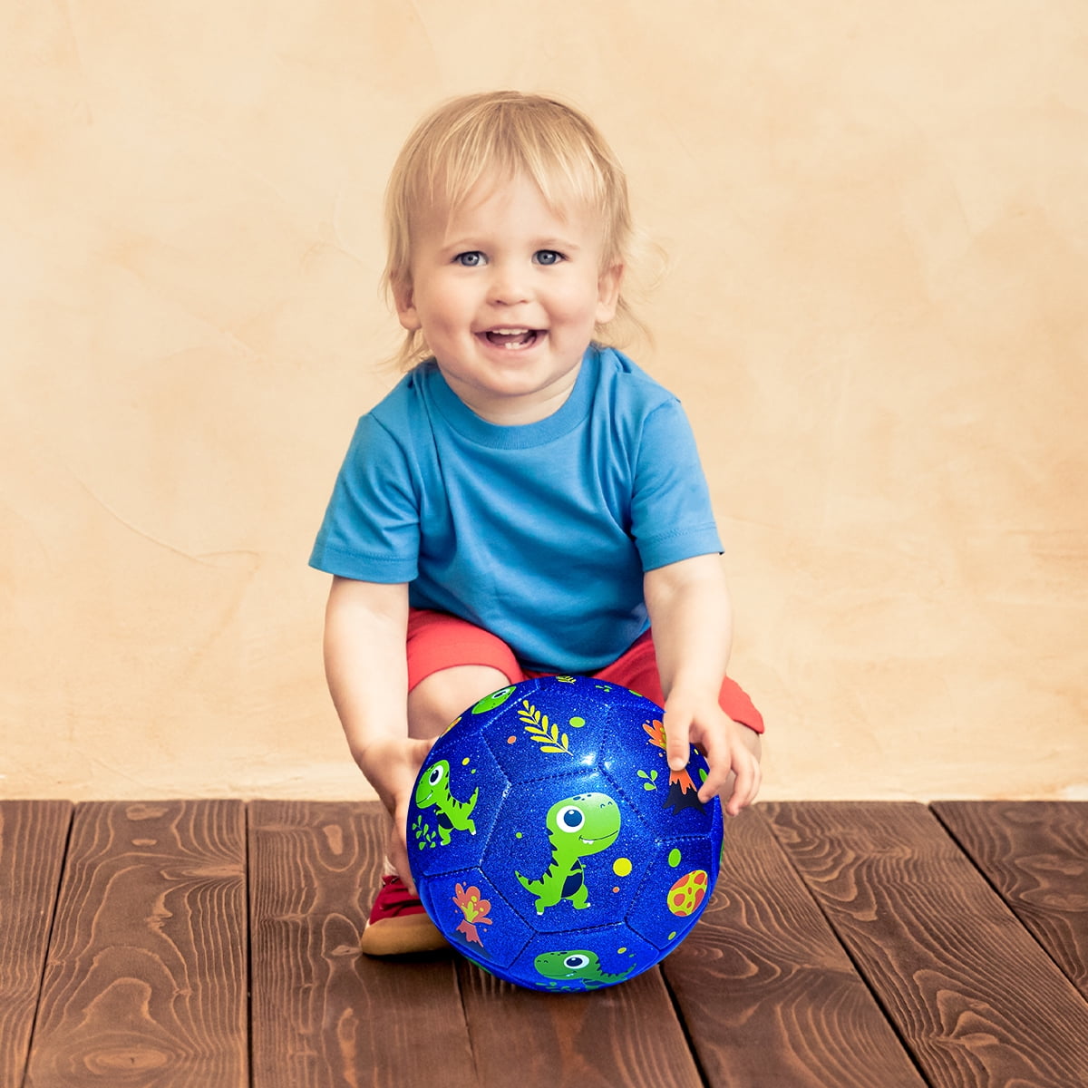 PLAYZAP Toddler Soccer Ball, Size 2 Soccer Ball with Pump, Cartoon Dinosaur Blue Soccer Ball for Kids 2-5, Baby Small Ball for Toddler, Indoor Outdoor Play Toys Gifts for Girls Boys