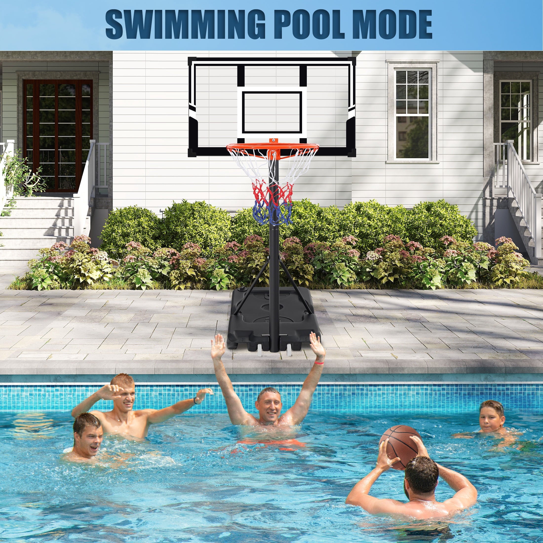 Portable Basketball Hoop Outdoor, SEGMART 3.3Ft-10Ft Height Adjustable Swimming Pool Basketball Hoop Goal System with PE Backboard for Kids Youth Adults Play in Backyard/Courts/Indoor
