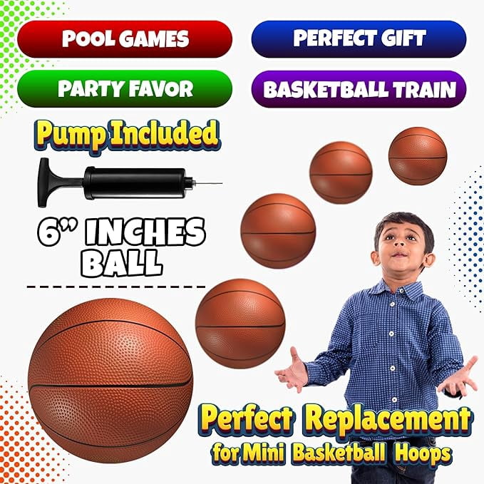 Mini Basketball - 6 Inch (Pack of 5) - Mini Hoop Basketball Set, PVC Outdoor & Indoor, Balls for Small Hoops & Pool Parties - Boys & Girls Birthday Party Favors, Game Prizes and Goodie Bags for Kids