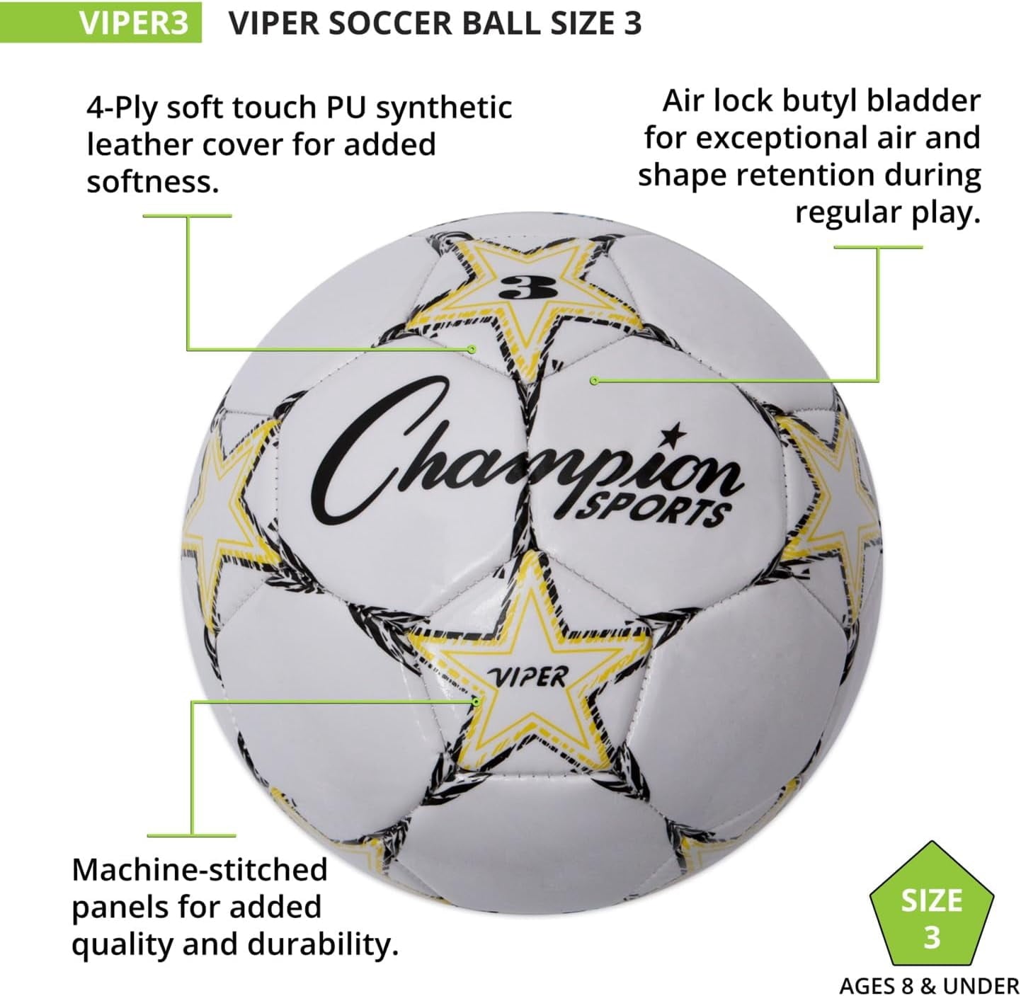 Champion Sports Viper Soccer Ball - Size 3