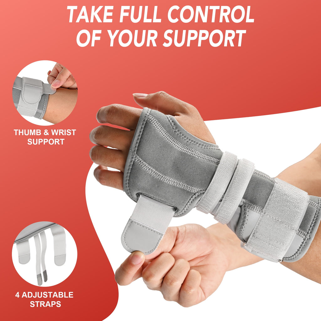 HLTHZONE Carpal Tunnel Wrist Brace for Work With Wrist Splint, Adjustable Wrist Stabilizer for Tendonitis & Arthritis, Left Hand For Women Men, All Day Wear - One Size/Gray