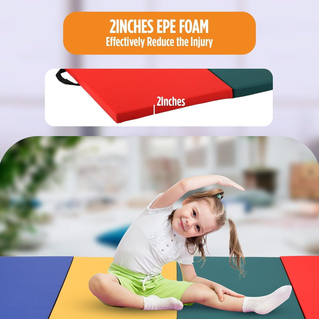 FDW 4'x8'x2" New Folding Panel Gymnastics Mat, Perfect for Indoor/Outdoor Exercise(Multicolor)