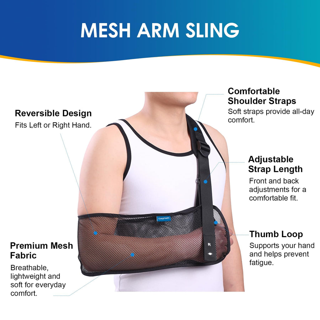 Mesh Arm Shoulder Sling Medical Shoulder Immobilizer for Shoulder Injury Torn Rotator Cuff, Breathable Arm Brace for Shower, Right Left Arm Stabilizes Elbow Arm Wrist Injury for Men Women (Black)