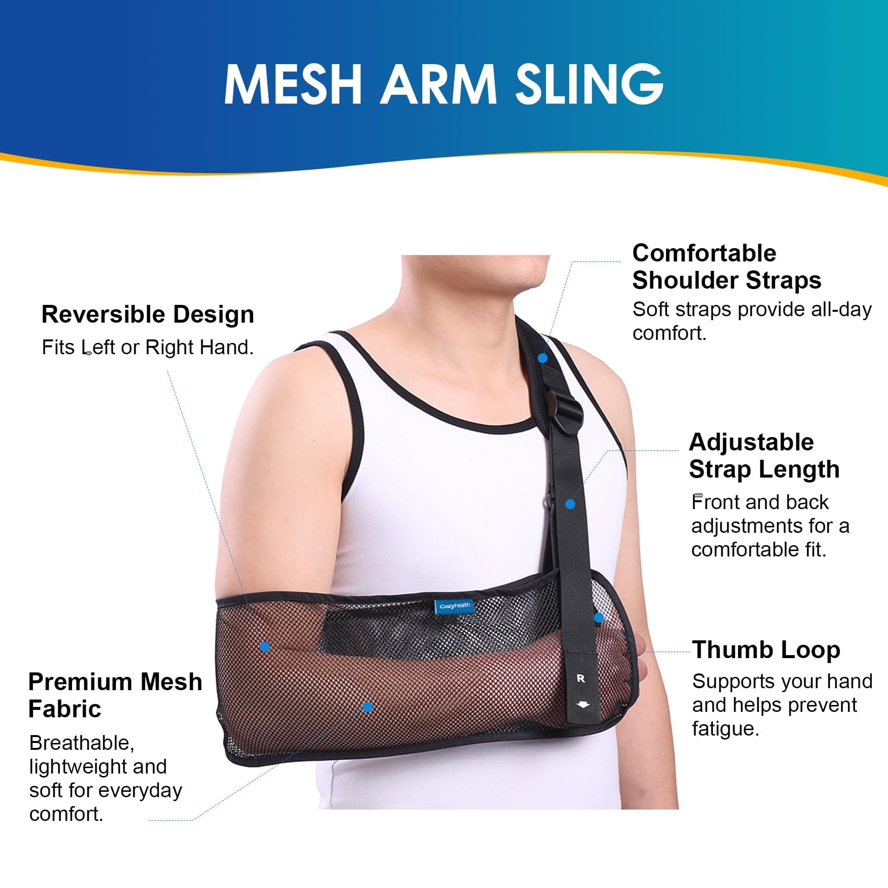 Mesh Arm Shoulder Sling Medical Shoulder Immobilizer for Shoulder Injury Torn Rotator Cuff, Breathable Arm Brace for Shower, Right Left Arm Stabilizes Elbow Arm Wrist Injury for Men Women (Black)