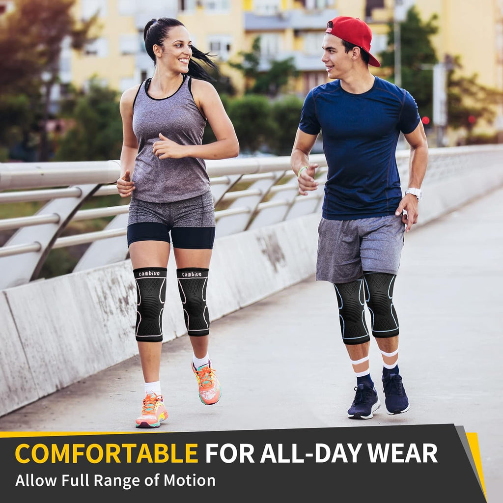 CAMBIVO Knee Brace x2, Compression Knee Sleeve Support for Running, Meniscus Tear, Arthritis, Joint Pain Relief, S-XL