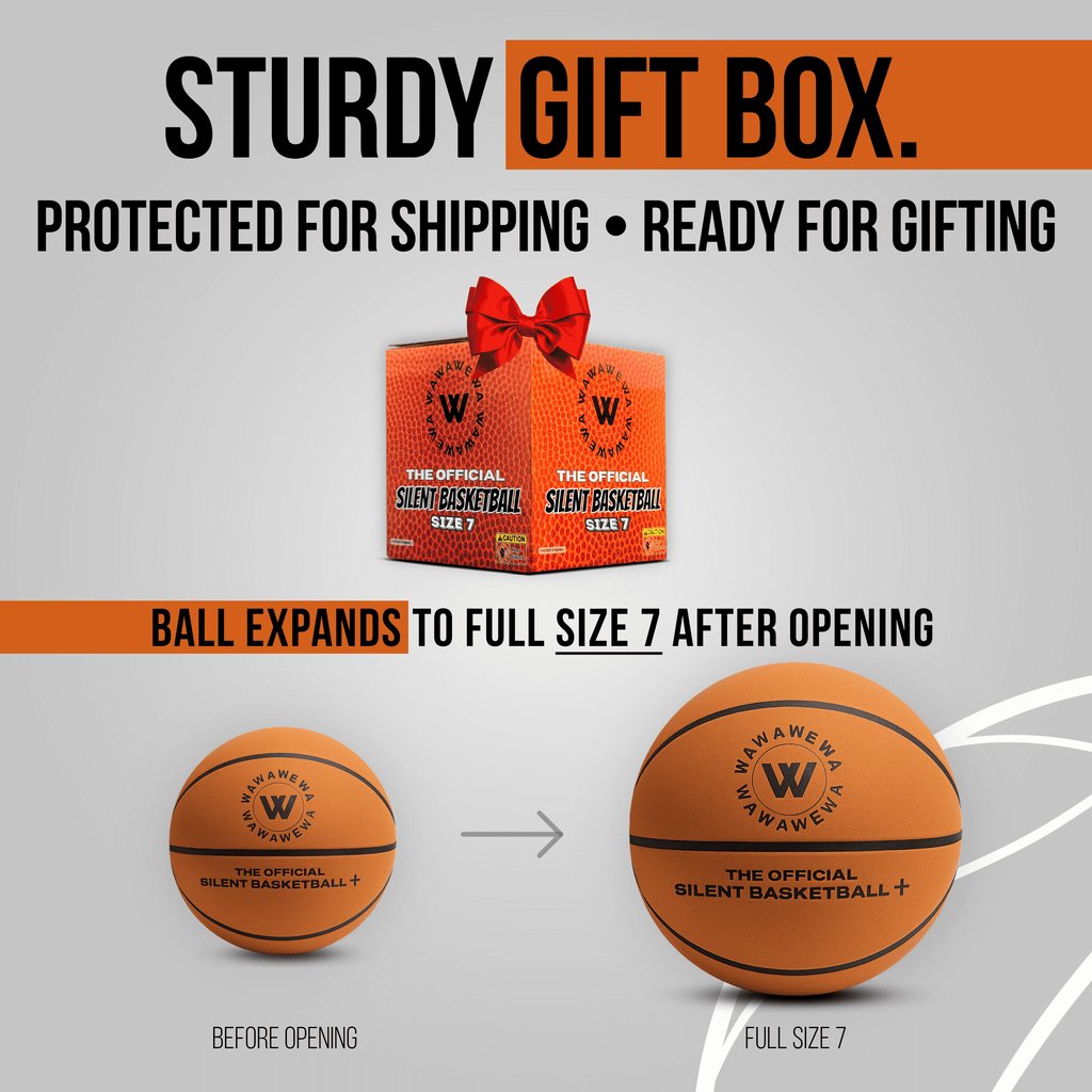 WAWAWEWA The Official Silent Basketball Size 7 (29.5\") – Indoor Basketball for Quiet Dribbling – Grooved Airless Indoor Training PU Foam Basket Ball – Real Feel Silent Play for All Ages