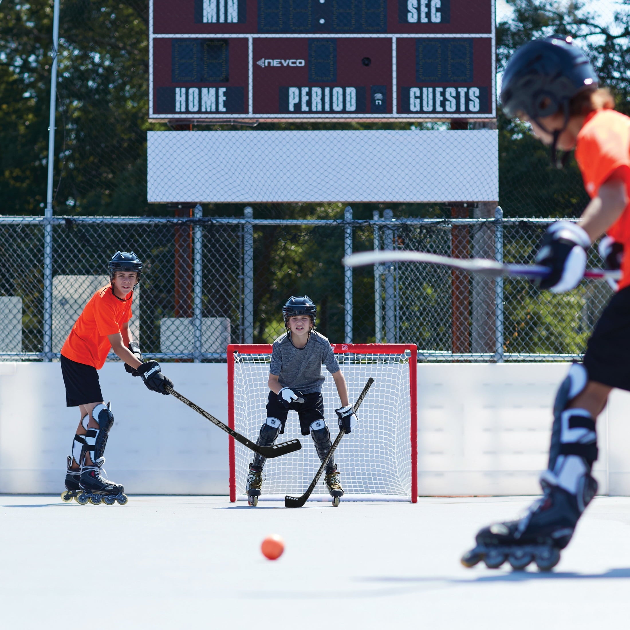 Franklin Sports NHL Youth Street Hockey Set - (2) Kids Junior Hockey Sticks, PVC Goal + Roller Hockey Ball Included - Indoor + Outdoor Net - 46"