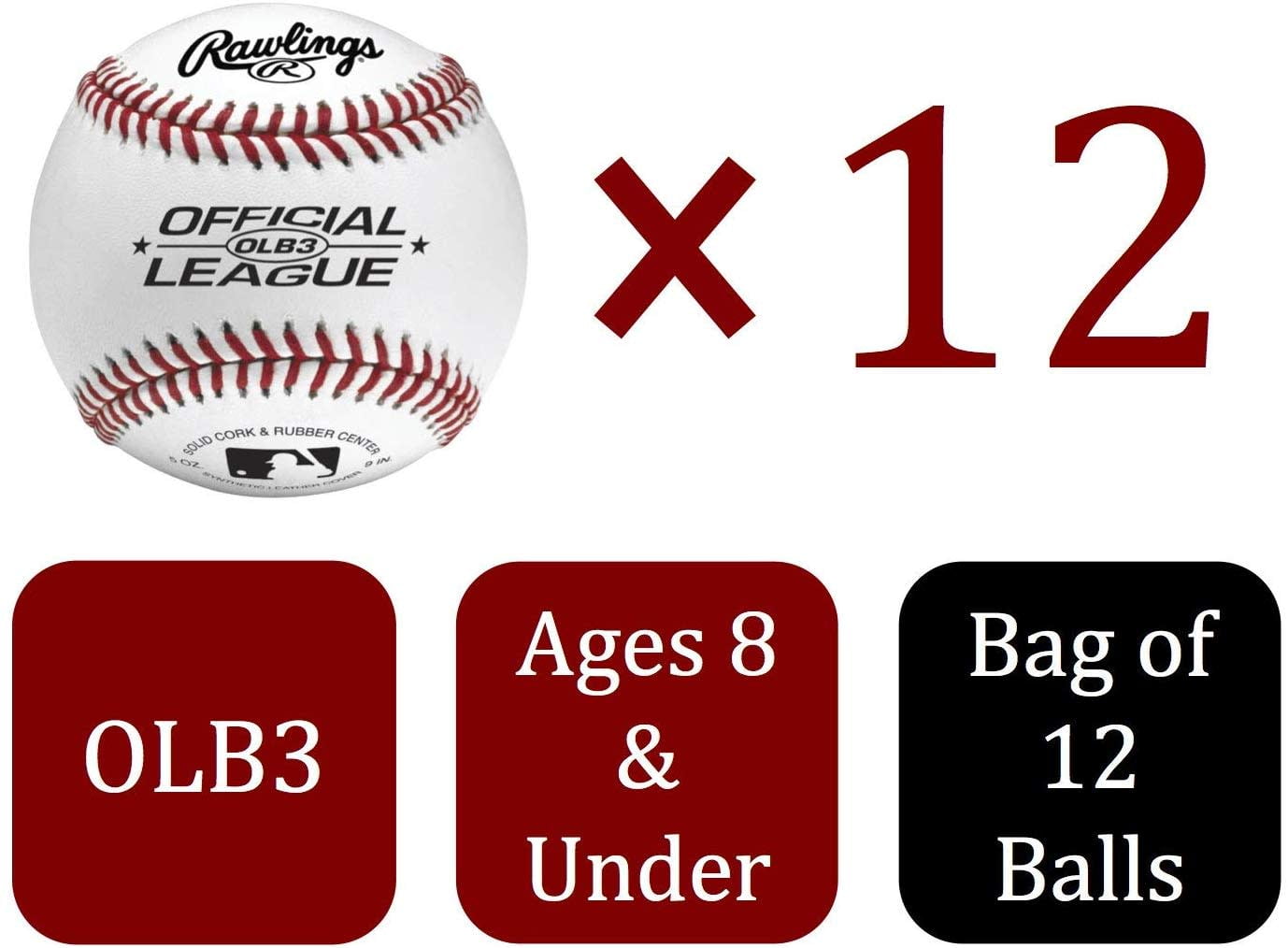 Rawlings | Official League Recreational Use Practice Baseballs | Youth/8U | Bag of 12 | OLB3BAG12 | 12 Count