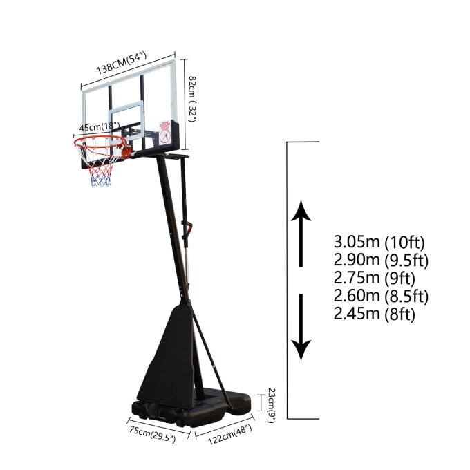 Vebreda 54 in. Portable Basketball Hoop System, 7.5 - 10 ft. Height Adjustable