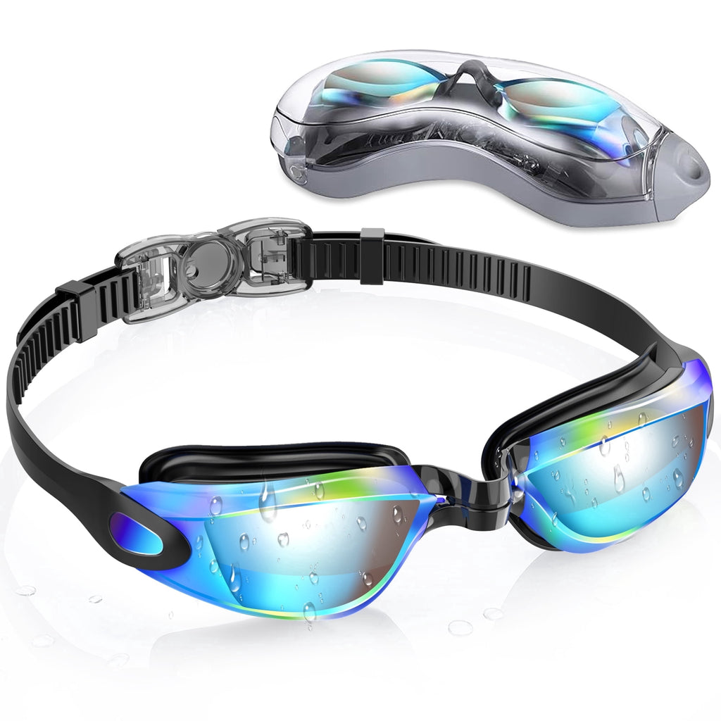 Adult Swim Goggles for Unisex Men, Women & Youth – Anti-Fog, Leak-Proof, UV Protection, Wide View Swimming Goggles, Ideal for Pool & Open Water Swimming - Mirrored Version