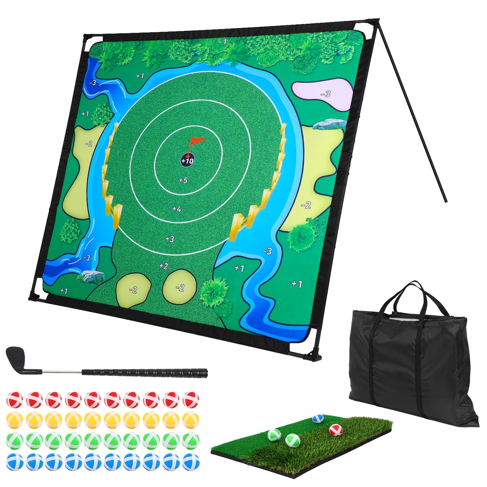 Golf Chipping Game Set, The Original Portable Golf Game for Chipping Practice for Junior Golfers, Outdoor & Indoor (Free Adjustable Club x1)