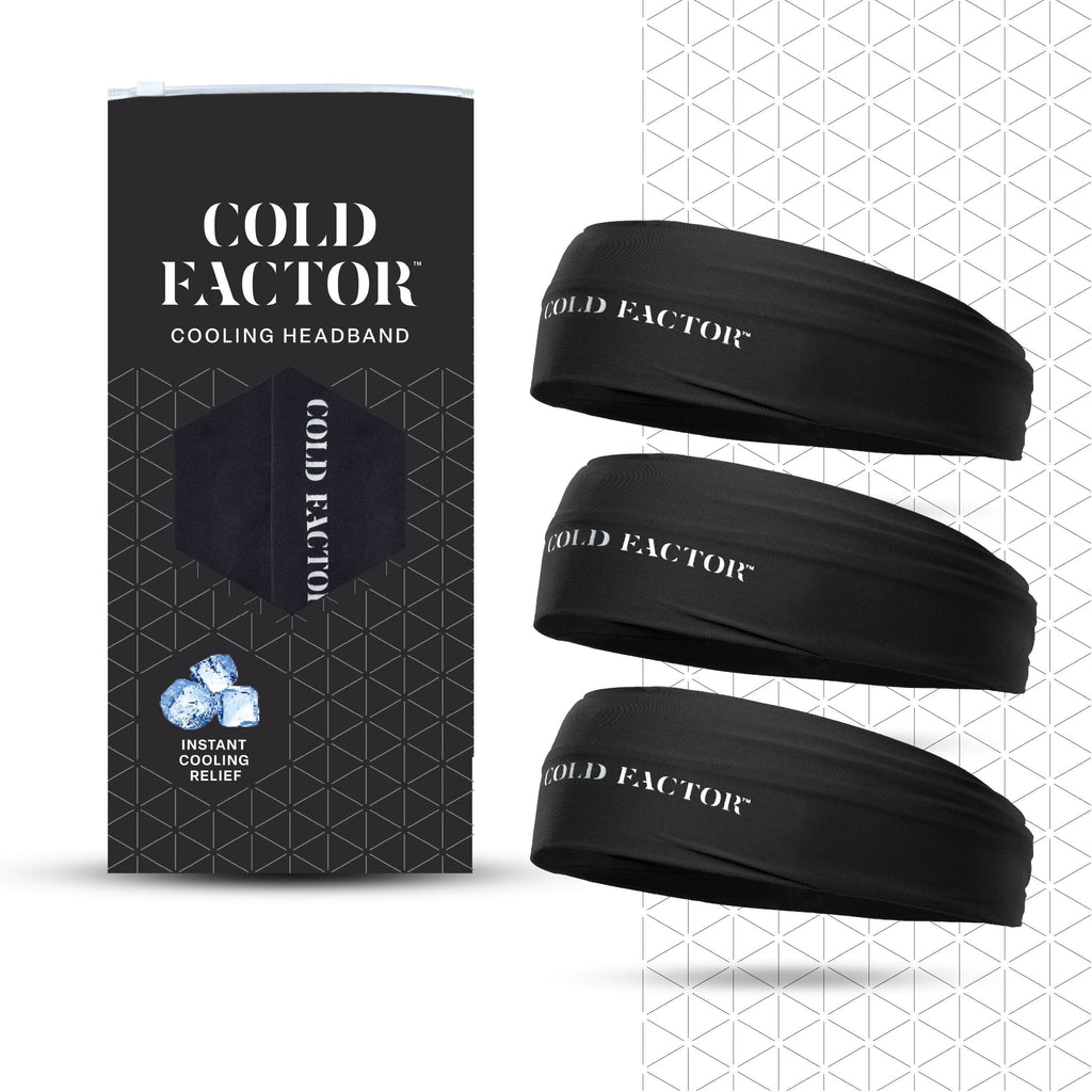 Cold Factor Instant Cooling Headband 3 Pack - Black, One Size, Sports Sweatbands – Quick-Dry, Sweat-Wicking, Lightweight for Running, Sports & Workouts