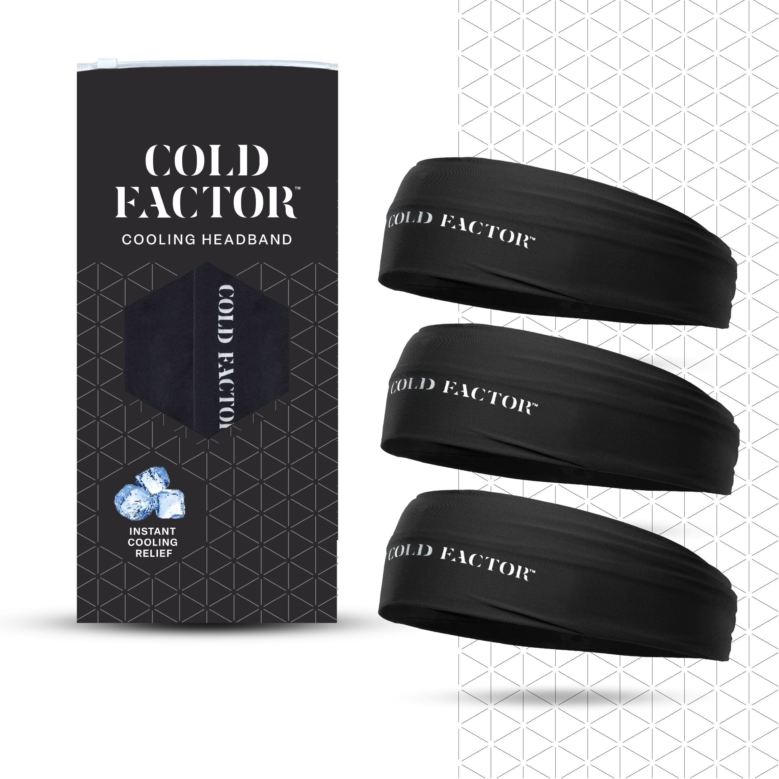 Cold Factor Instant Cooling Headband 3 Pack - Black, One Size, Sports Sweatbands – Quick-Dry, Sweat-Wicking, Lightweight for Running, Sports & Workouts