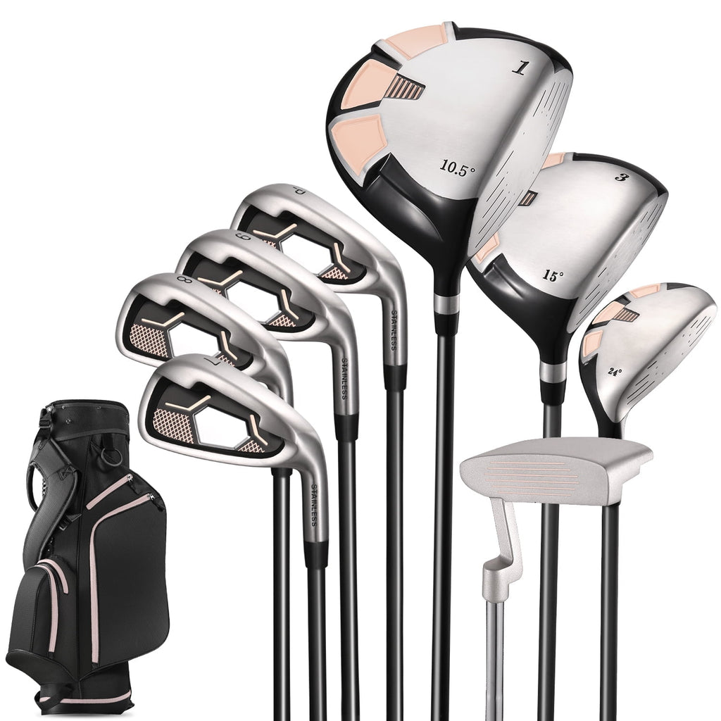 Naipo Golf Clubs Set Complete Golf 12 pcs Club Set Steel Shafts Putter Deluxe Stand Bag and 3 Bonus Head Covers Pink