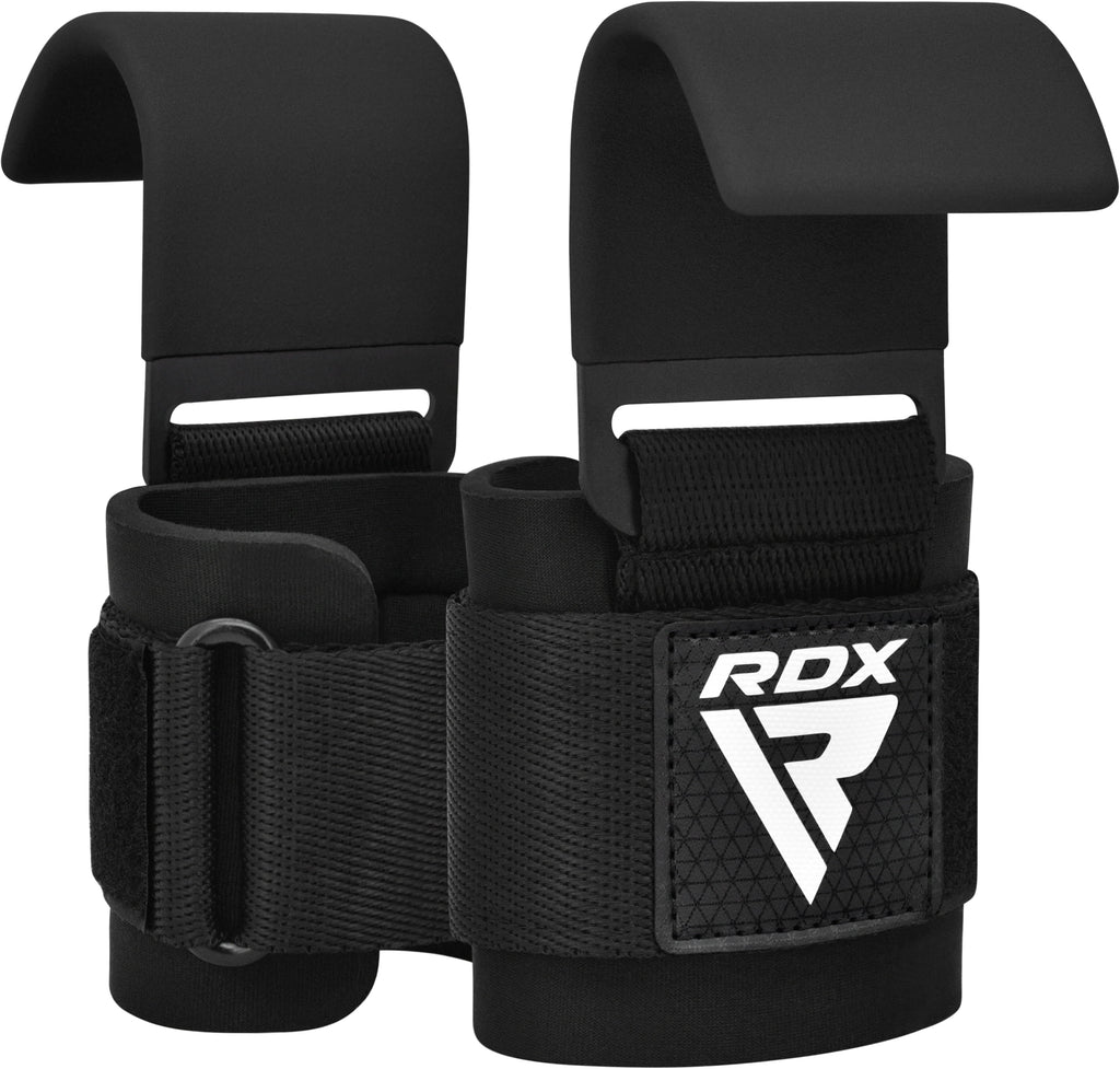RDX Weight Lifting Hooks Straps Pair, Non-Slip Rubber Coated Grip, 7mm Neoprene Padded Wrist Support Powerlifting Deadlift Pull Up Fitness Strength Training Wrap, Gym Bodybuilding, Workout