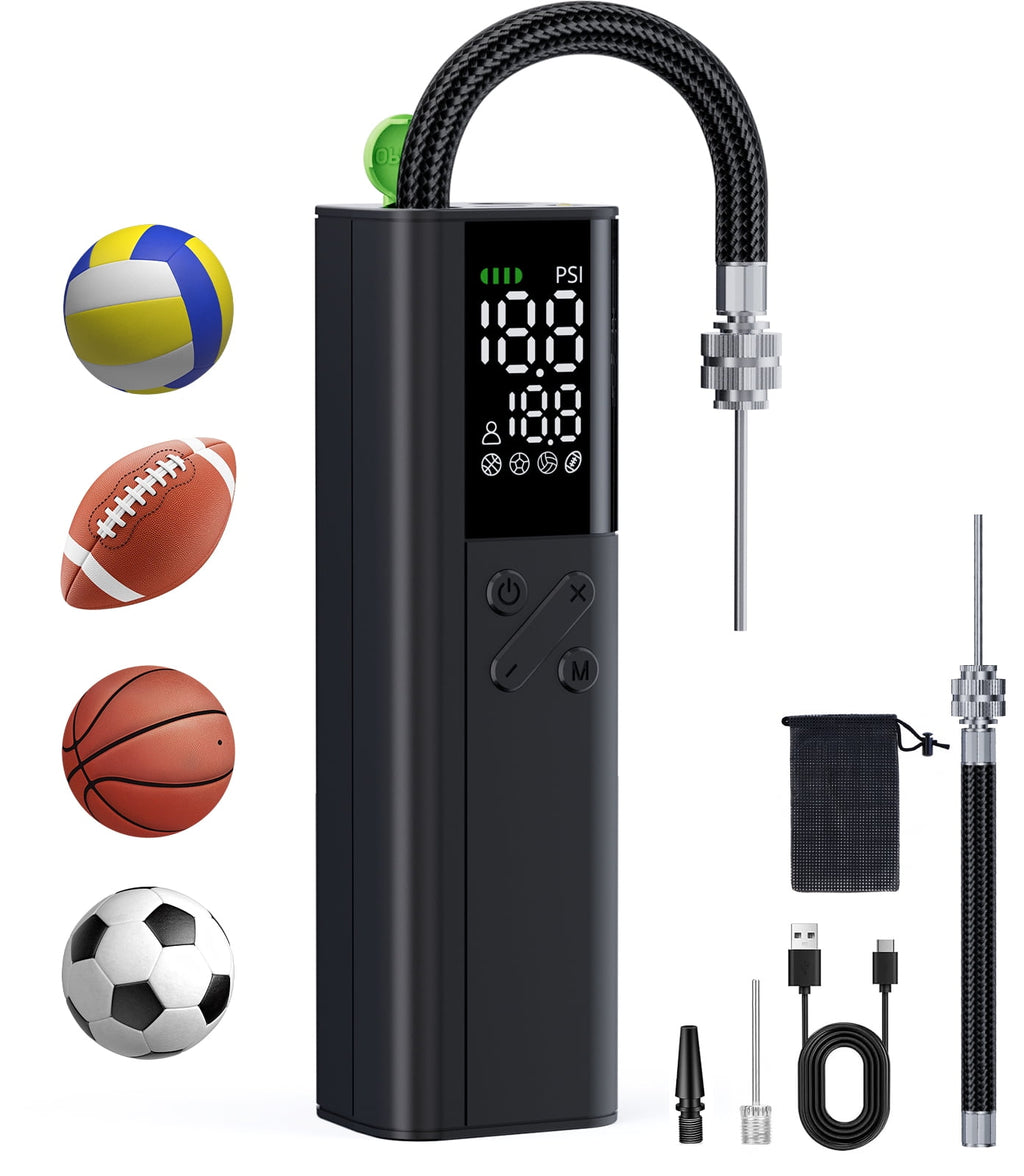 REHOTTOP Electric Ball Pump, 18 PSI Basketball Pump with Gauge, 6" Sports Ball Pump with Inflation Needle, 4X Faster Balls Air Pump for All Balls